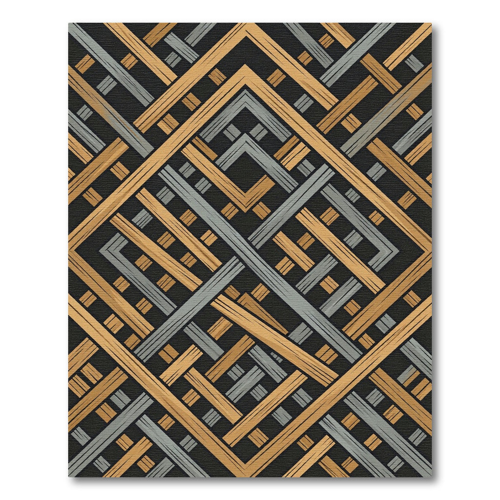 Geometric Gold and Silver Interlocking Lattice Rug