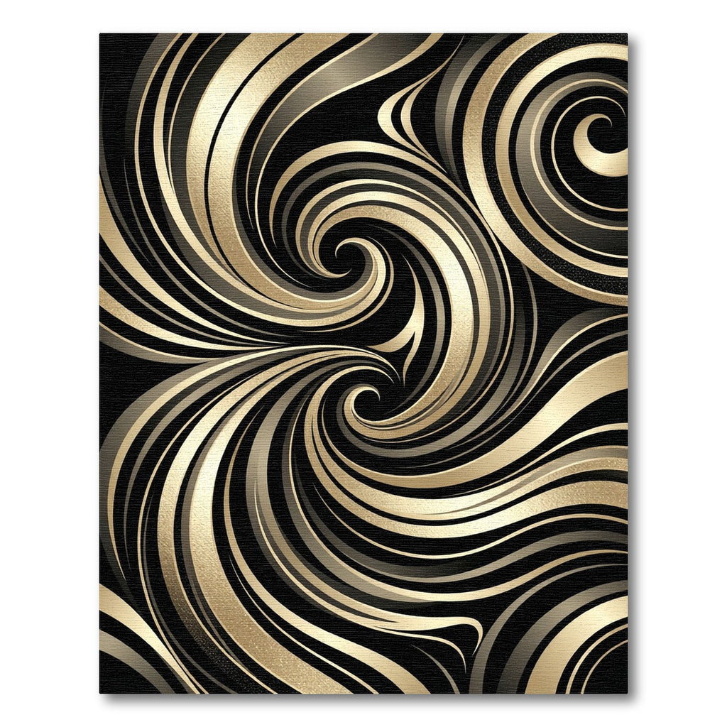 Elegant Black Golden Swirl Abstract Rug