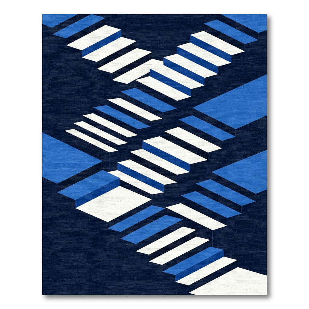 Blue White Geometric Illusion Rug