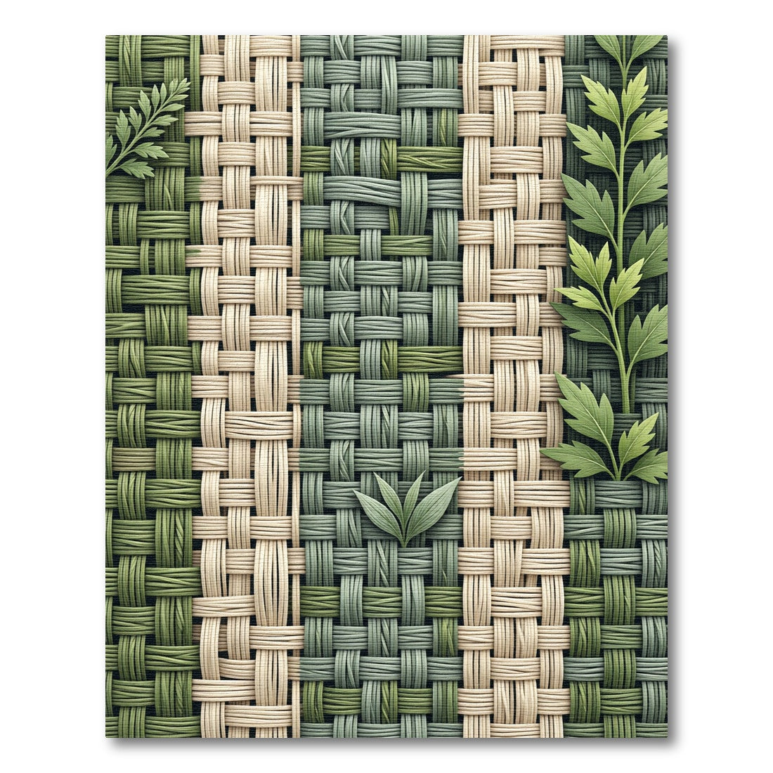 Earthy Sage Woven Basket Weave Botanical Rug