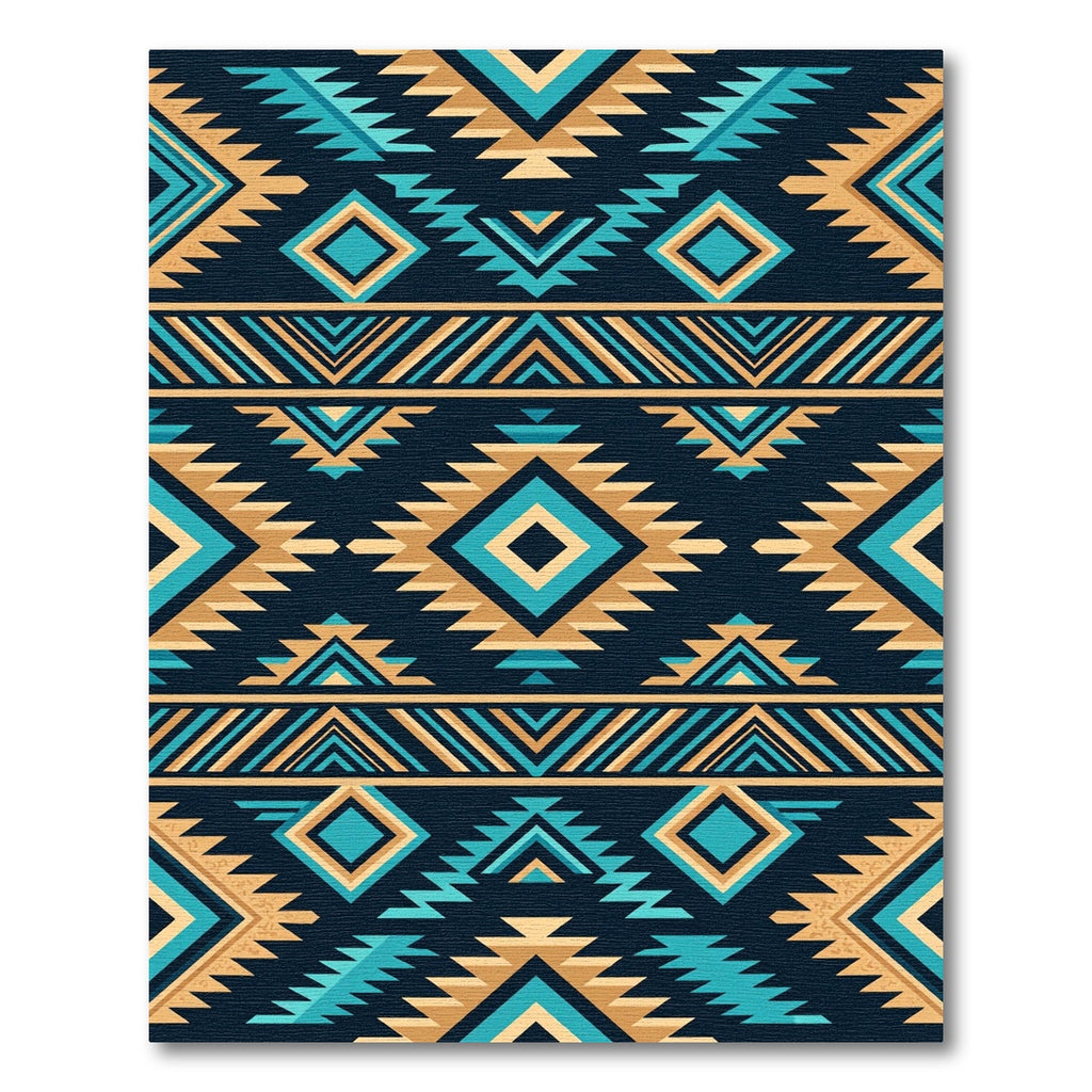 Southwestern Teal and Tan Geometric Diamond Rug