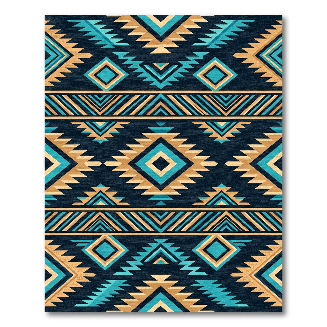 Southwestern Teal and Tan Geometric Diamond Rug