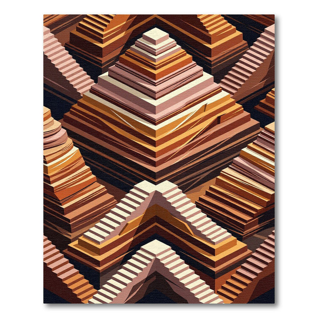 Brown Terracotta Tiered Stair Geometry Rug