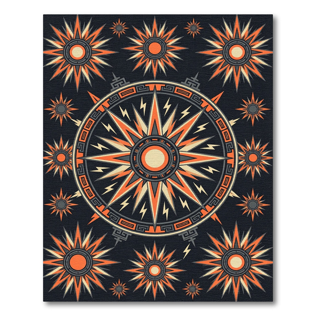 Celestial Orange Compass Starburst Art Rug
