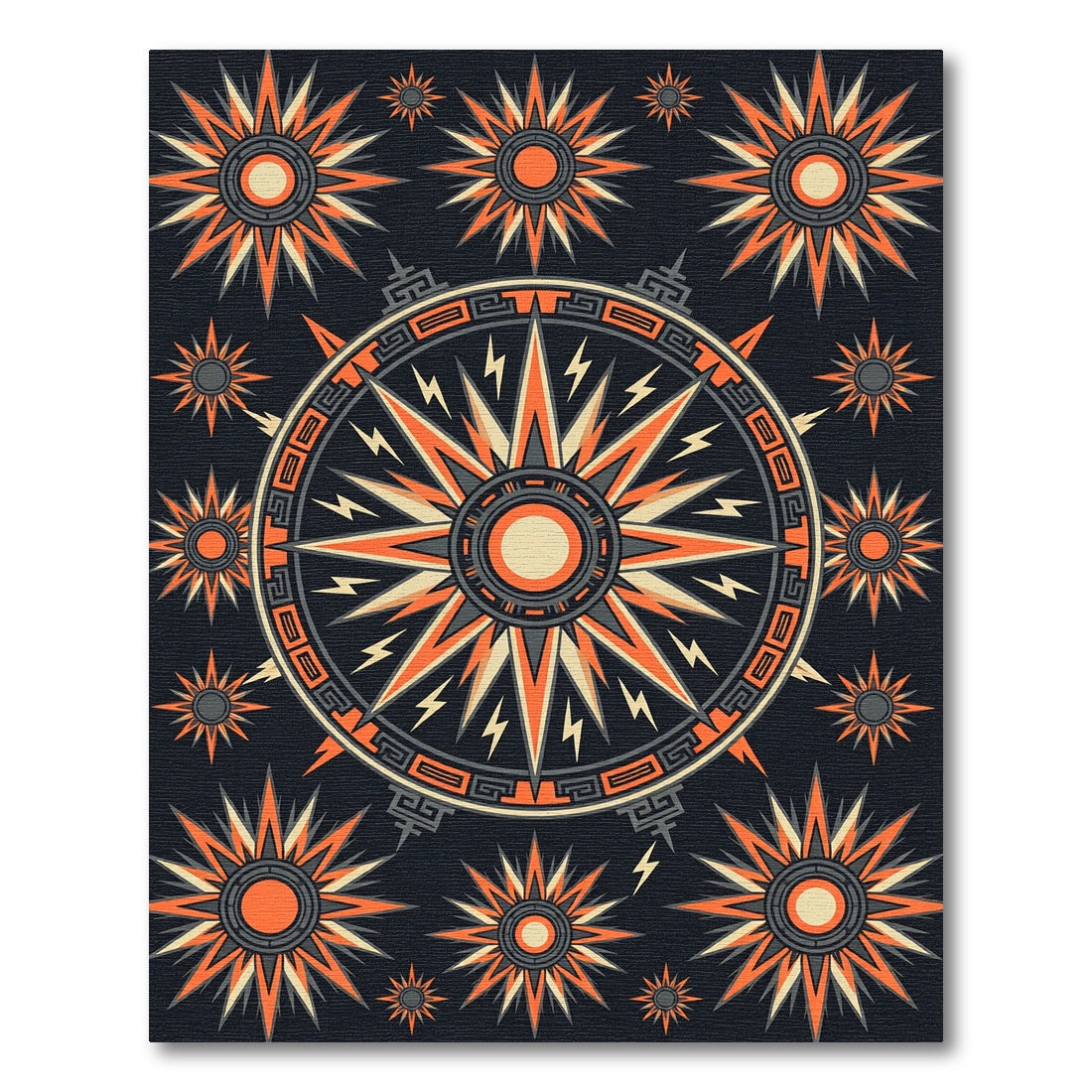 Celestial Orange Compass Starburst Art Rug