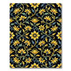 Elegant Gold Floral Vine Black Rug