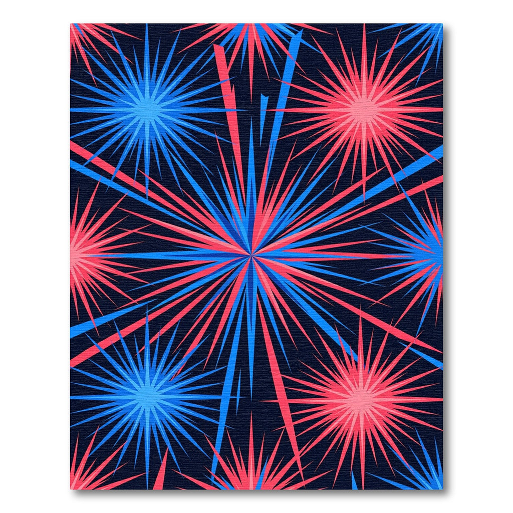 Vibrant Red and Blue Burst Star Rug