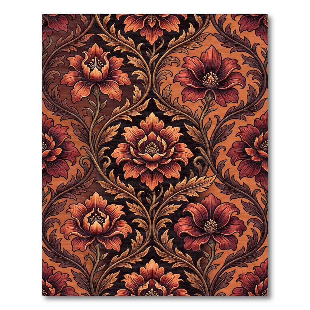 Rich Amber Colonial Floral Vines Rug