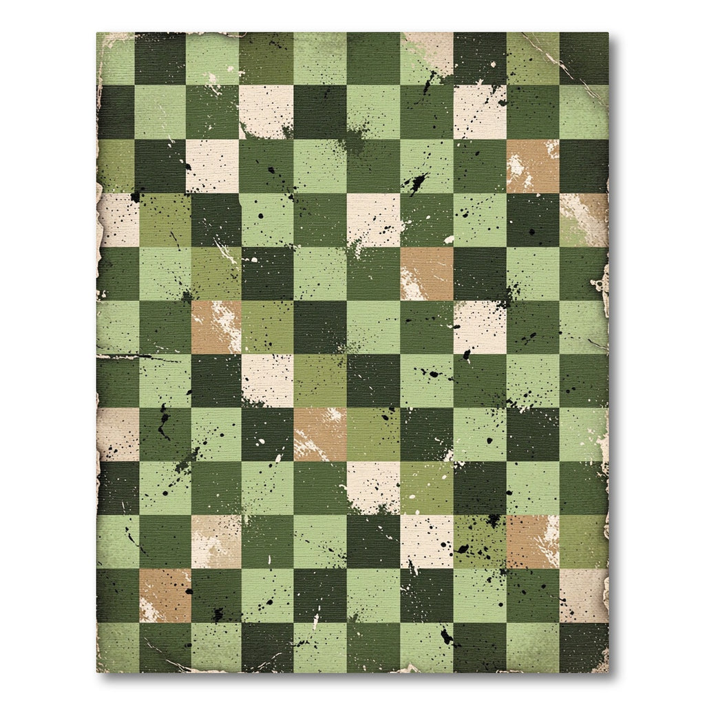 Distressed Olive Checkerboard Grungy Plaid Rug