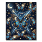Celestial Blue Butterfly Moon Starry Sky Rug