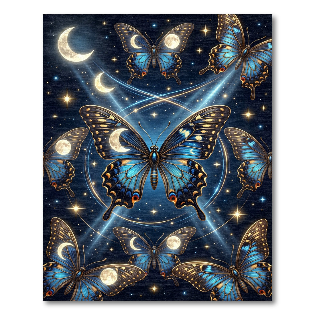 Celestial Blue Butterfly Moon Starry Sky Rug