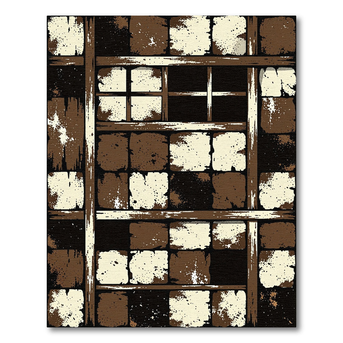 Abstract Earthy Tone Broken Tile Grid Rug