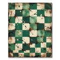 Distressed Emerald and Cream Checkerboard Rug
