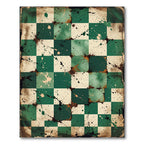 Distressed Emerald and Cream Checkerboard Rug