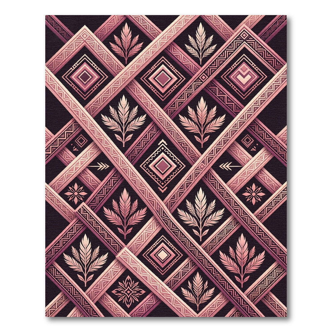 Blush Geometric Diamond Botanical Grid Rug