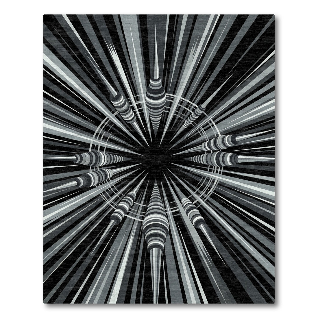 Monochrome Geometric Radial Starburst Art Rug