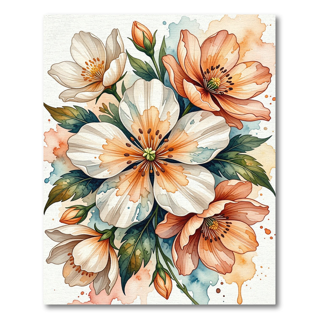 Watercolor Floral Sprig Peach and White Rug