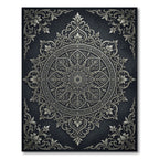 Elegant Silver Damask Charcoal Circular Medallion Rug
