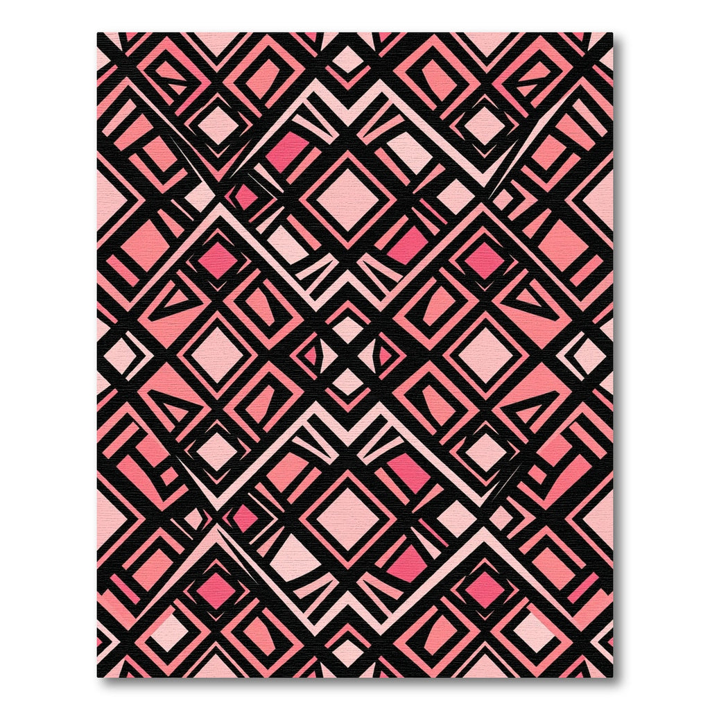 Blush Pink Geometric Diamond Grid Rug