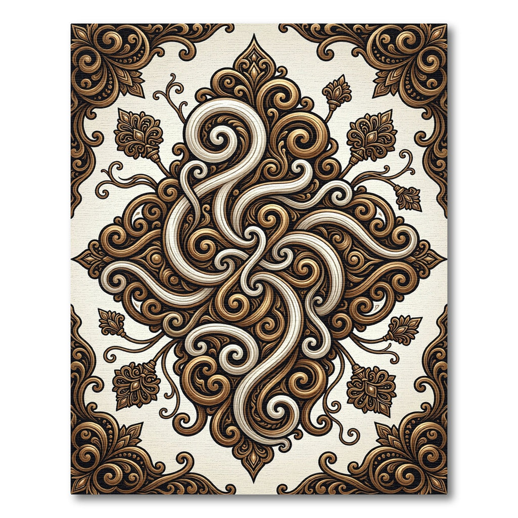 Ornate Gold Swirls and Fleur-de-lis Rug