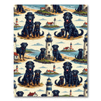 Coastal Lighthouse and Black Dog Art Rug