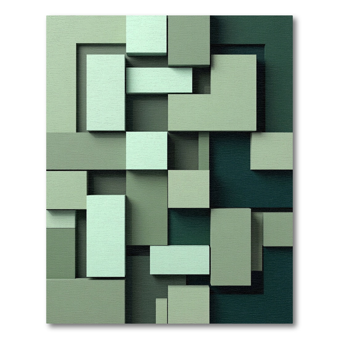 Ombre Green Geometric Block Composition Rug