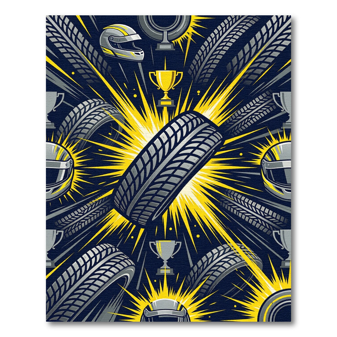 Dynamic Racing Tire Helmet Trophy Composition Rug