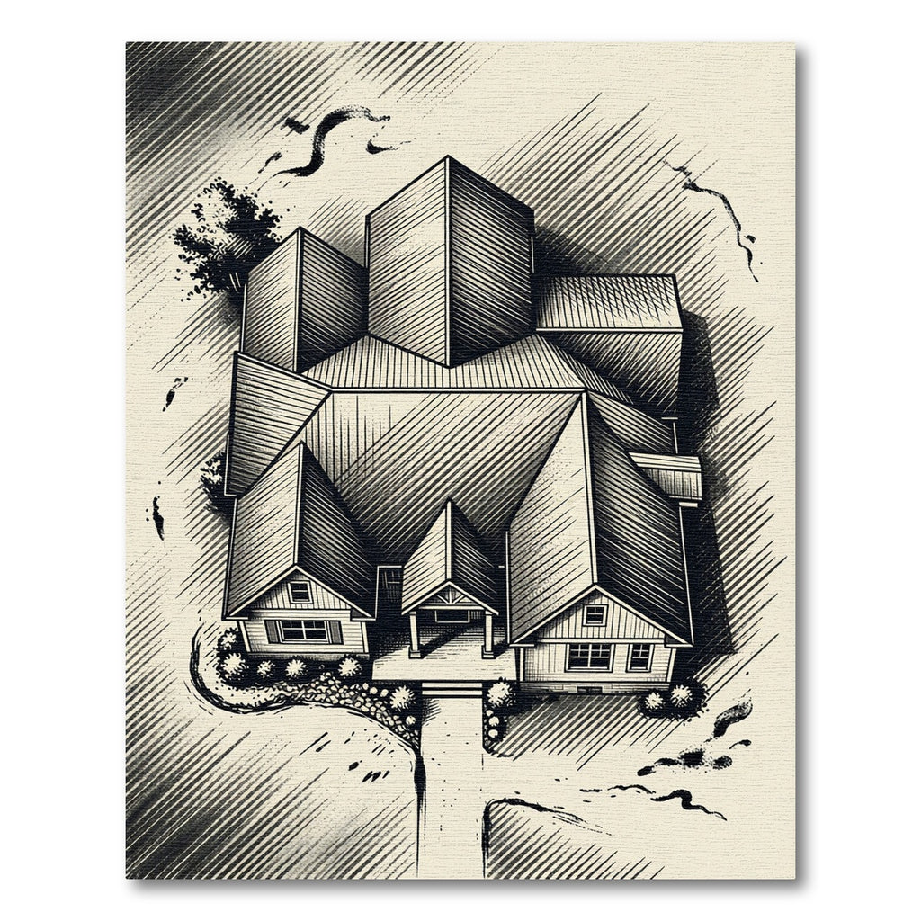 Architectural Sketch Contemporary Home Perspective Rug