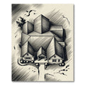 Architectural Sketch Contemporary Home Perspective Rug