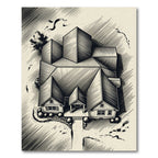 Architectural Sketch Contemporary Home Perspective Rug