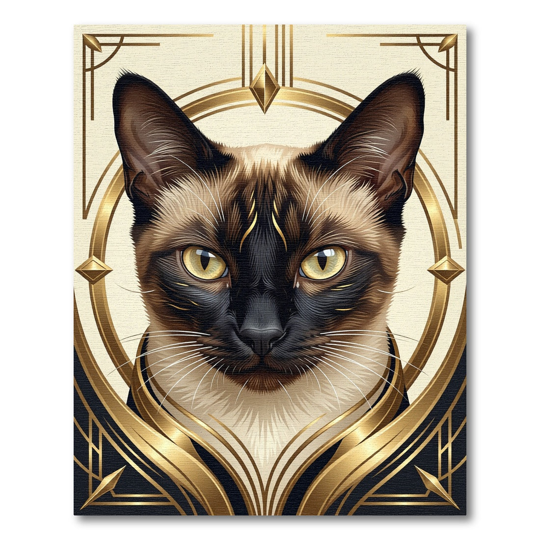 Elegant Gold Art Deco Siamese Cat Rug