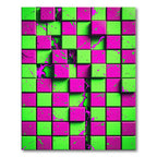 Neon Splatter Lime and Raspberry Cubes Rug
