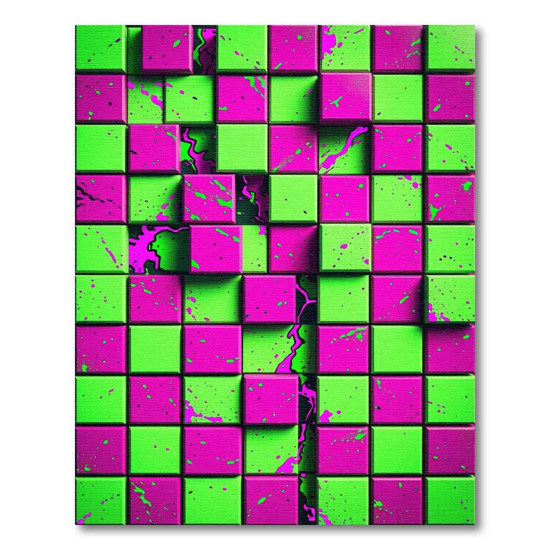 Neon Splatter Lime and Raspberry Cubes Rug