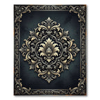 Elegant Charcoal Gold Floral Damask Rug