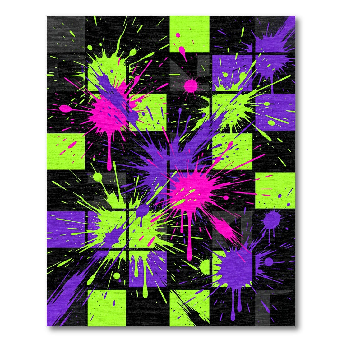 Neon Splatter Checkered Pop Art Rug