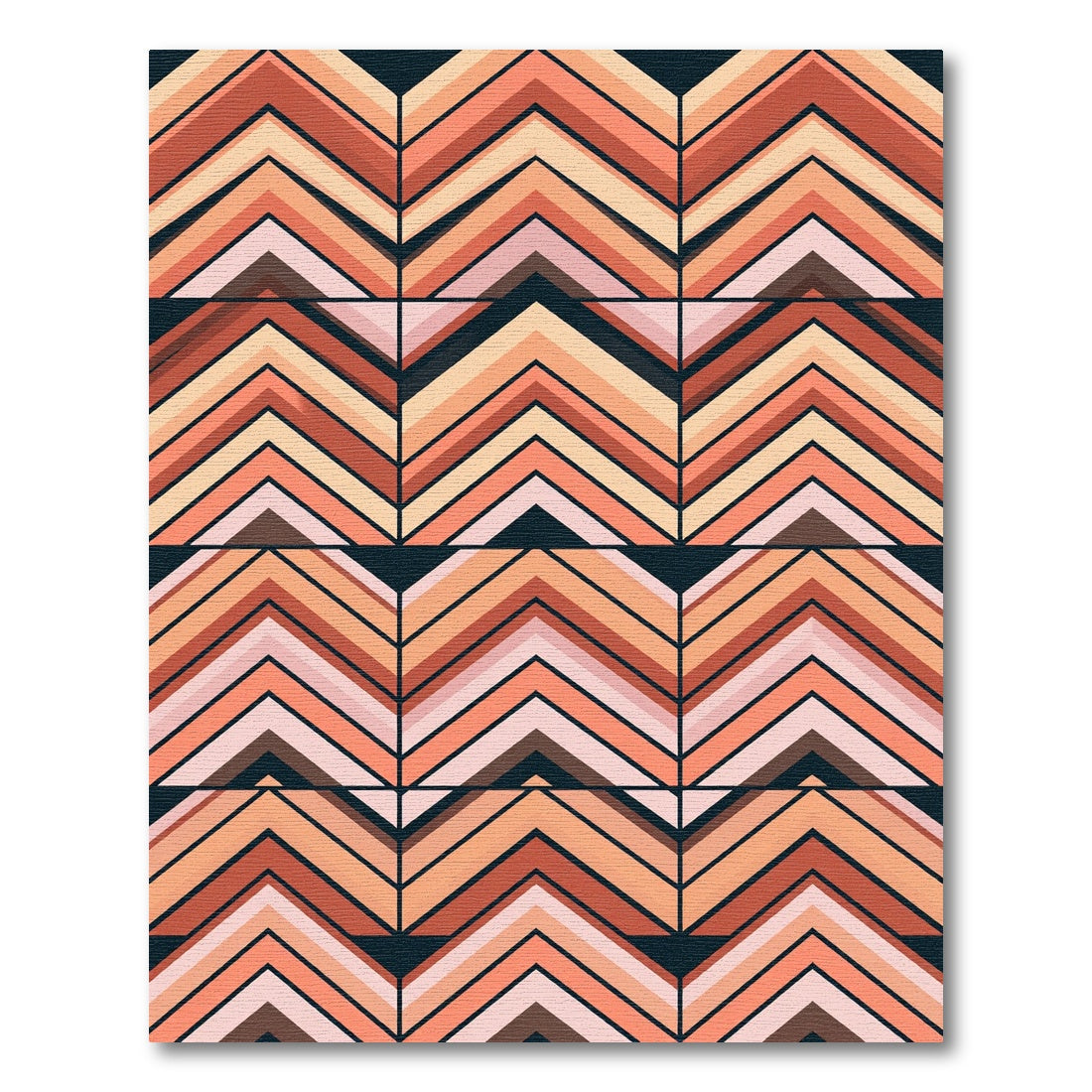 Retro Terracotta Geometric Chevron Area Rug