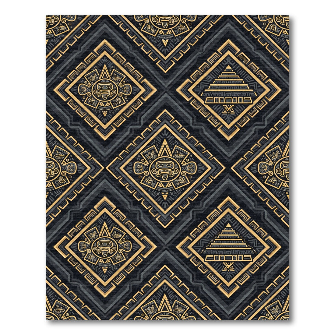 Aztec Golden Sun Pyramid Geometric Coal Rug