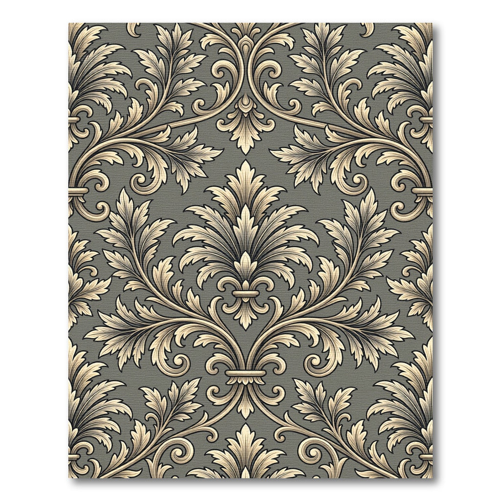 Elegant Gray Filigree Damask Scroll Rug