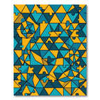 Geometric Teal and Gold Jigsaw Mosaic Rug