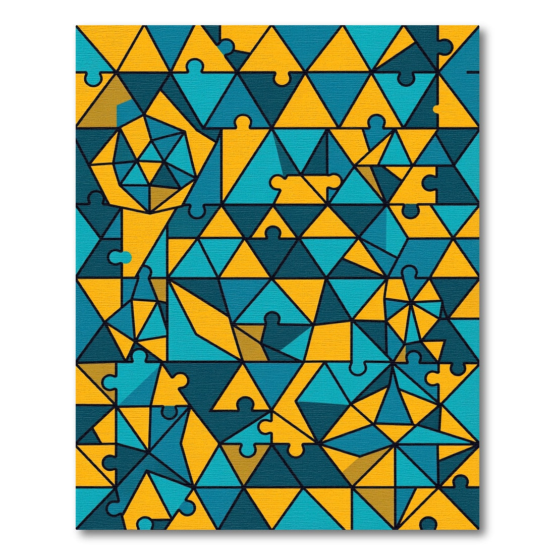 Geometric Teal and Gold Jigsaw Mosaic Rug