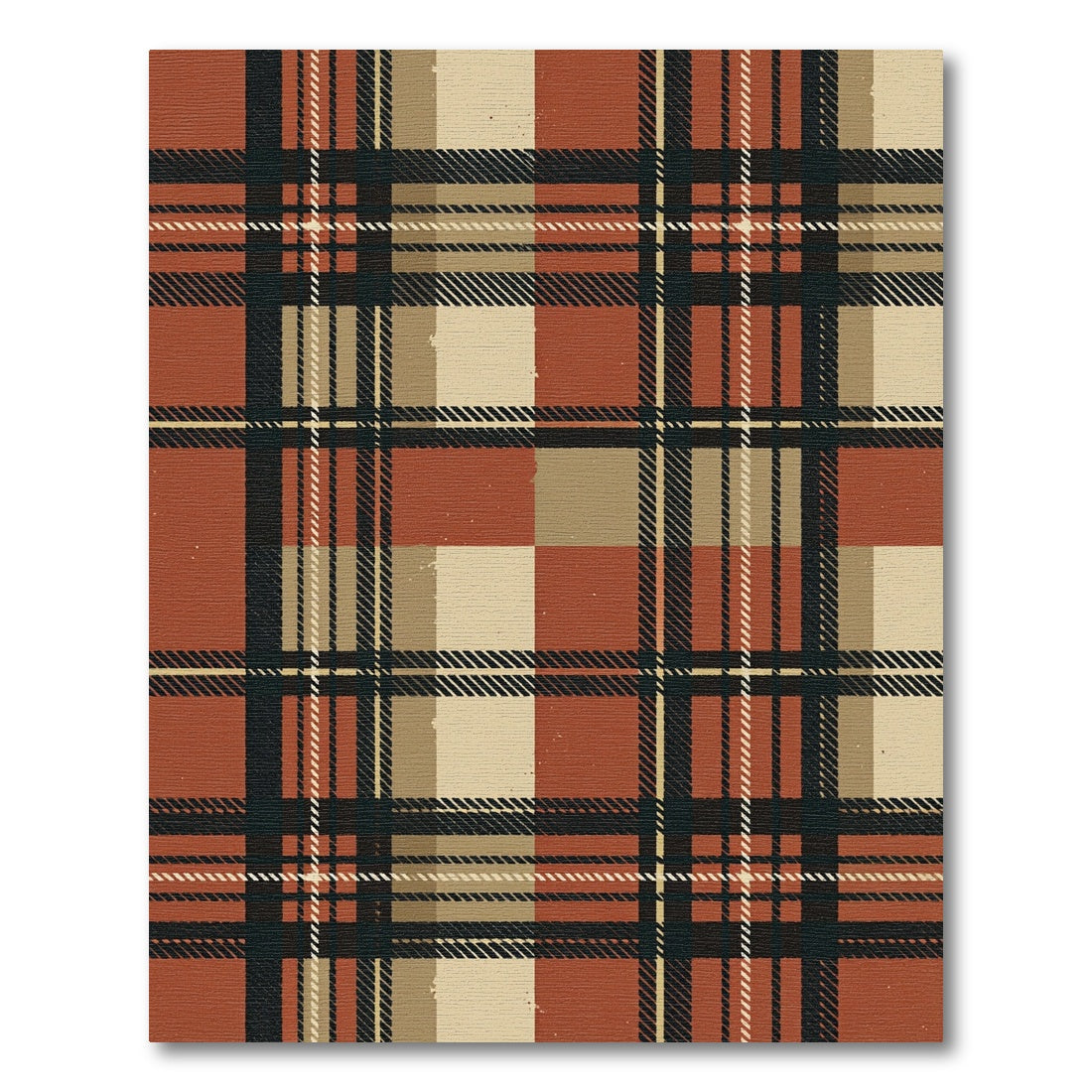 Classic Earthy Red Cream Plaid Rug