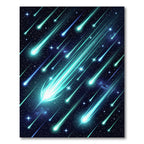 Glowing Cyan Meteor Shower Night Sky Rug
