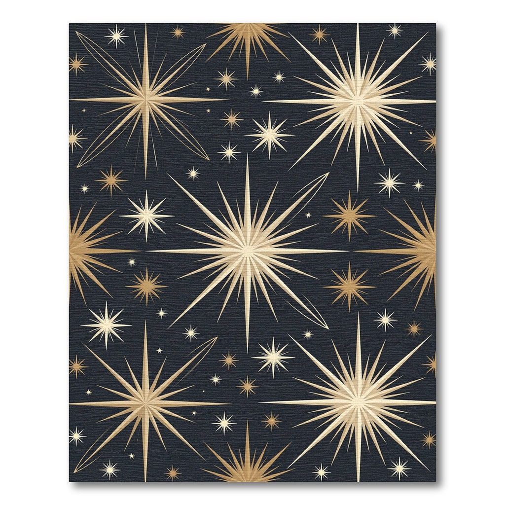 Gleaming Gold Starburst Night Sky Rug
