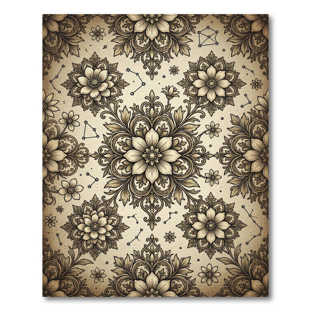 Celestial Sepia Floral Damask Area Rug