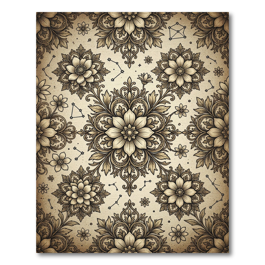 Celestial Sepia Floral Damask Area Rug