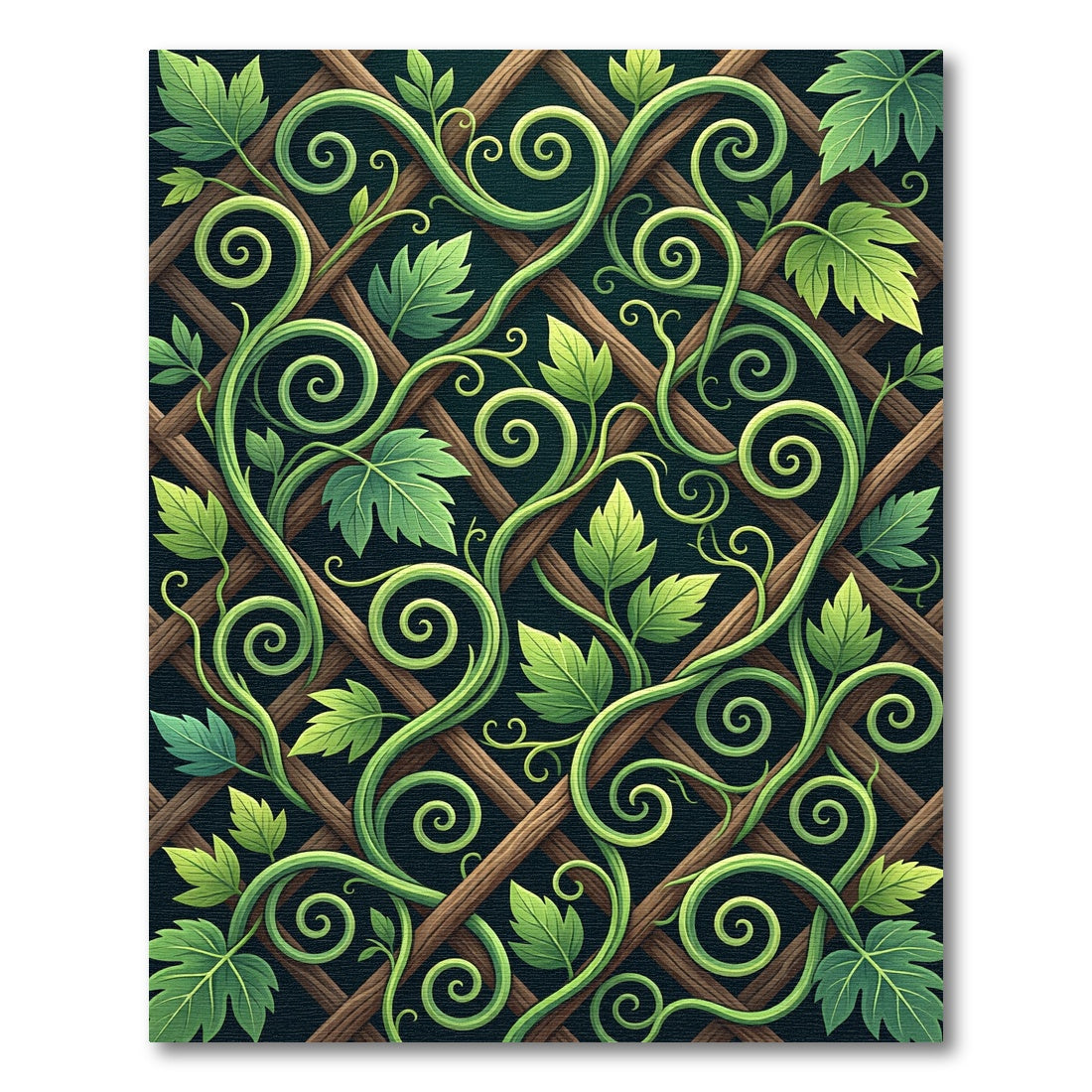 Lush Green Verdant Vine Trellis Rug