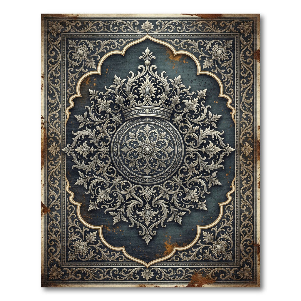 Ornate Royal Silver Floral Medallion Rug