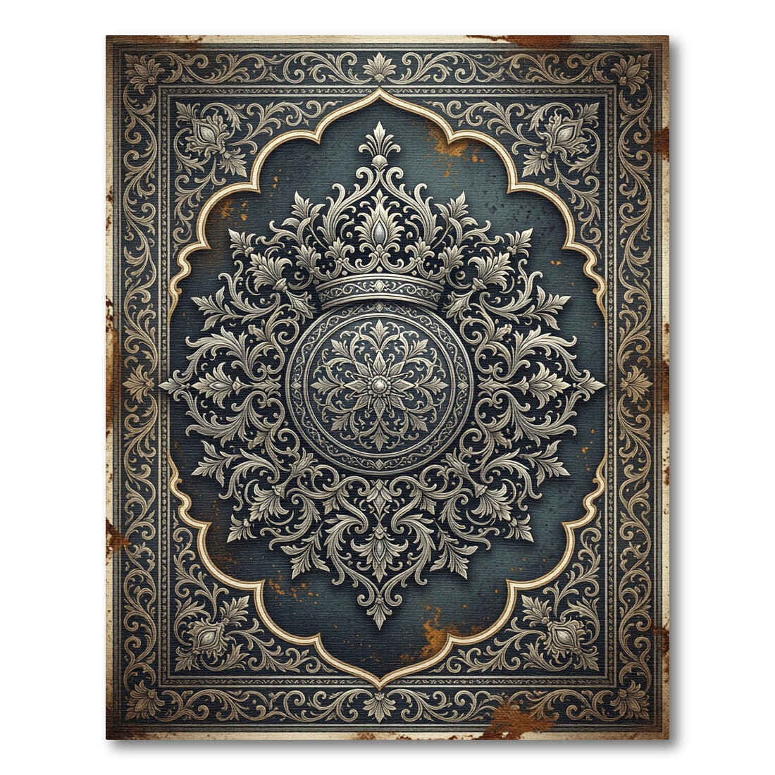 Ornate Royal Silver Floral Medallion Rug