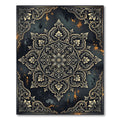 Ornate Golden Floral Damask Midnight Tapestry Rug