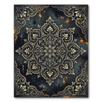 Ornate Golden Floral Damask Midnight Tapestry Rug